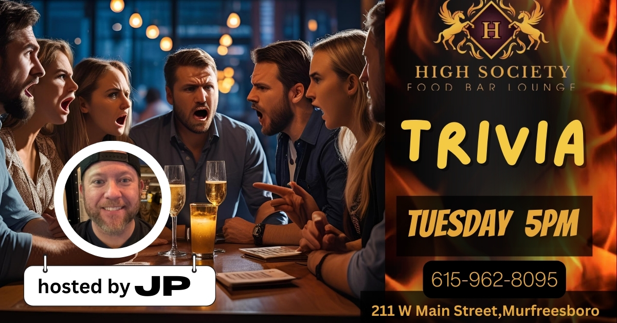 Image for Trivia Night with JP event at High Society in Murfreesboro